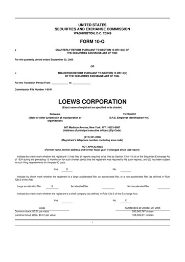 Thumbnail Loews Corporation
 10-Q Quarterly Report FY 