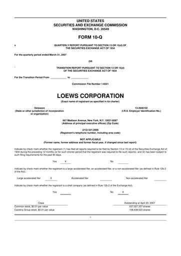 Thumbnail Loews Corporation
 10-Q Quarterly Report FY 