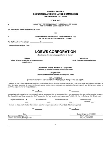 Thumbnail Loews Corporation
 10-Q Quarterly Report FY 