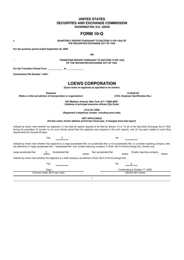 Thumbnail Loews Corporation
 10-Q Quarterly Report FY 