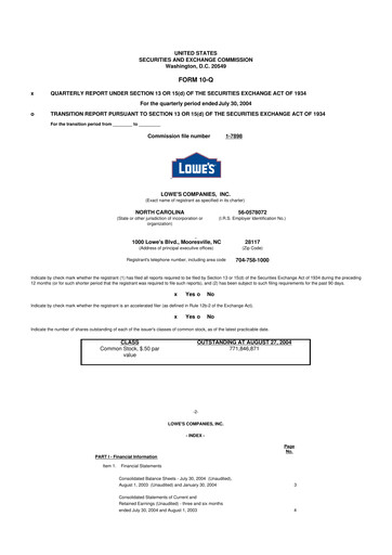 Thumbnail Lowe's Companies 10-Q Quarterly Report FY 