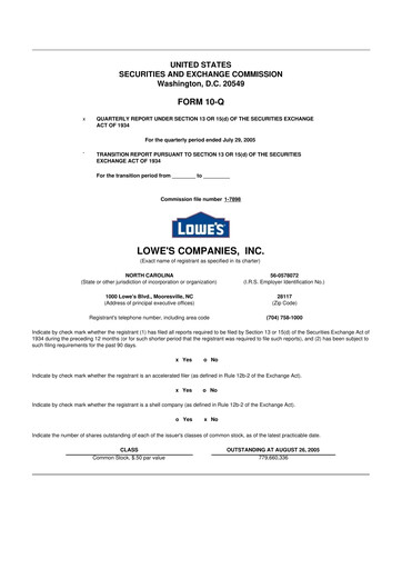 Thumbnail Lowe's Companies 10-Q Quarterly Report FY 