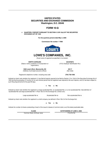 Thumbnail Lowe's Companies 10-Q Quarterly Report FY 