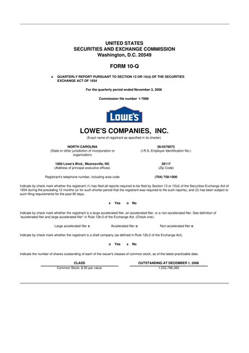Thumbnail Lowe's Companies 10-Q Quarterly Report FY 