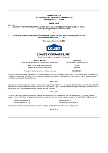 Thumbnail Lowe's Companies 10-Q Quarterly Report FY 