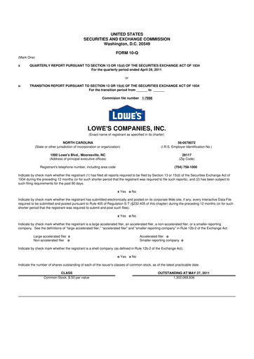 Thumbnail Lowe's Companies 10-Q Quarterly Report FY2011 