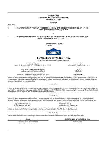 Thumbnail Lowe's Companies 10-Q Quarterly Report FY2011 