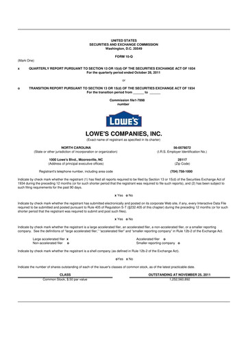 Thumbnail Lowe's Companies 10-Q Quarterly Report FY2011 