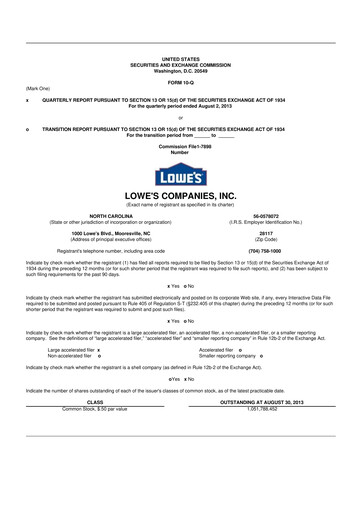 Thumbnail Lowe's Companies 10-Q Quarterly Report FY2013 
