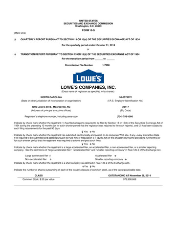 Thumbnail Lowe's Companies 10-Q Quarterly Report FY2014 