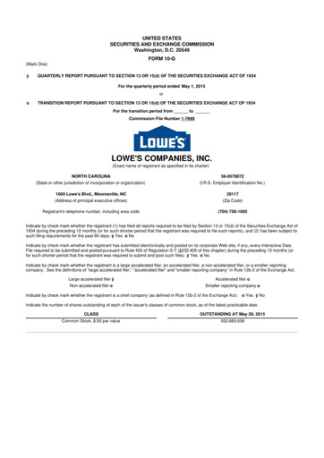 Thumbnail Lowe's Companies 10-Q Quarterly Report FY2015 