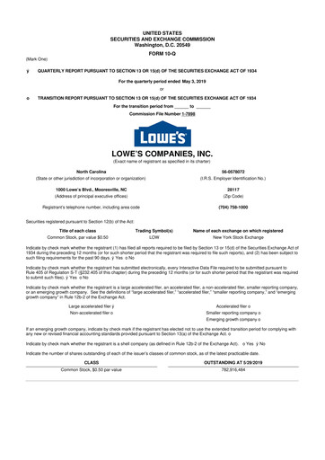 Thumbnail Lowe's Companies 10-Q Quarterly Report FY2019 