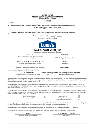 Thumbnail Lowe's Companies 10-Q Quarterly Report FY2021 
