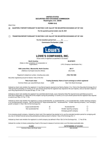 Thumbnail Lowe's Companies 10-Q Quarterly Report FY2021 