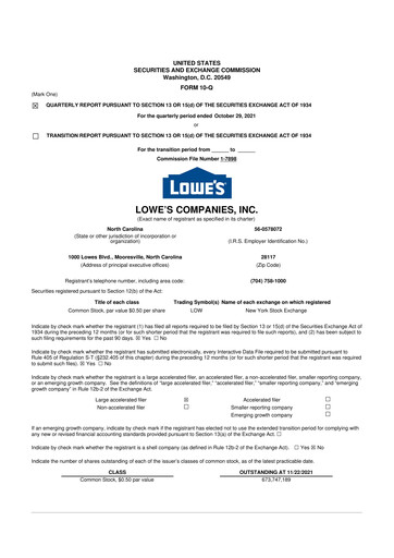 Thumbnail Lowe's Companies 10-Q Quarterly Report FY2021 