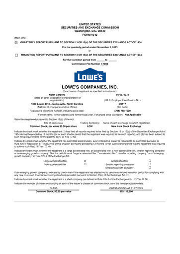 Thumbnail Lowe's Companies 10-Q Quarterly Report FY2023 