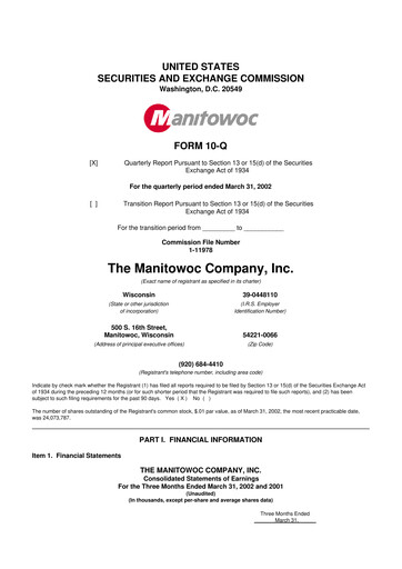 Thumbnail The Manitowoc Company
 10-Q Quarterly Report FY 