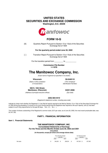 Thumbnail The Manitowoc Company
 10-Q Quarterly Report FY 
