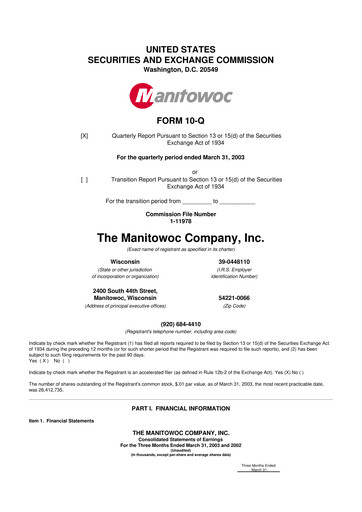Thumbnail The Manitowoc Company
 10-Q Quarterly Report FY 