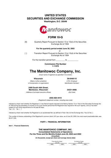 Thumbnail The Manitowoc Company
 10-Q Quarterly Report FY 