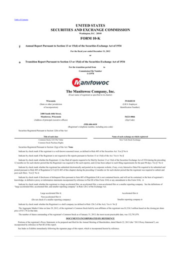 Thumbnail The Manitowoc Company
 10-K Annual Report 2012