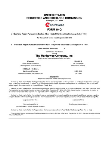 Thumbnail The Manitowoc Company
 10-Q Quarterly Report FY2013 