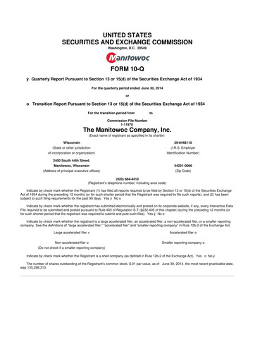 Thumbnail The Manitowoc Company
 10-Q Quarterly Report FY2014 