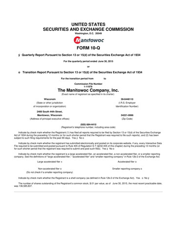 Thumbnail The Manitowoc Company
 10-Q Quarterly Report FY2015 