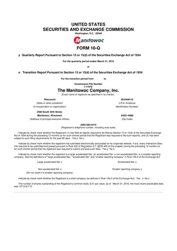 Thumbnail The Manitowoc Company
 10-Q Quarterly Report FY2016 