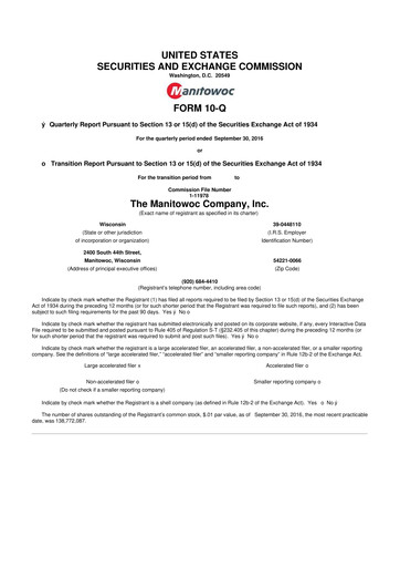 Thumbnail The Manitowoc Company
 10-Q Quarterly Report FY2016 