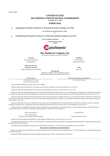 Thumbnail The Manitowoc Company
 10-K Annual Report 2016