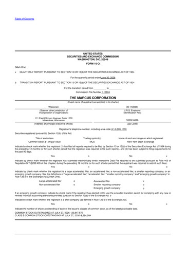 Vorschaubild Marcus Corporation
 10-Q Quartalsbericht 2026 