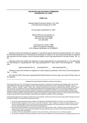 Thumbnail Marsh & McLennan Companies 10-Q Quarterly Report FY 