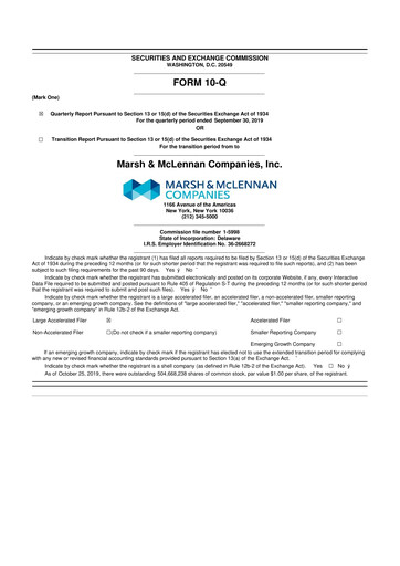 Thumbnail Marsh & McLennan Companies 10-Q Quarterly Report FY2019 
