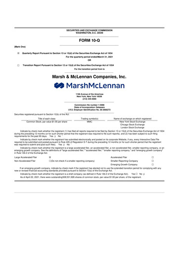 Thumbnail Marsh & McLennan Companies 10-Q Quarterly Report FY2021 