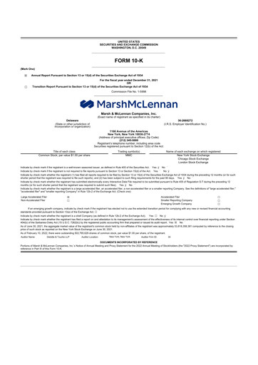 Thumbnail Marsh & McLennan Companies 10-K Annual Report 2021