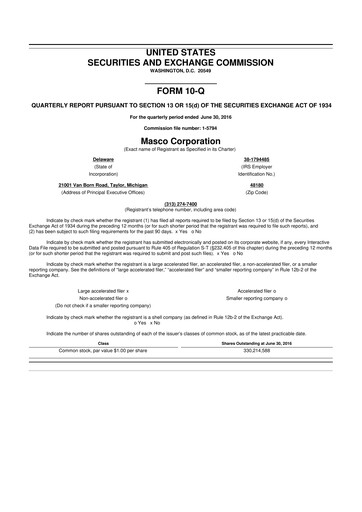 Thumbnail Masco 10-Q Quarterly Report FY2016 
