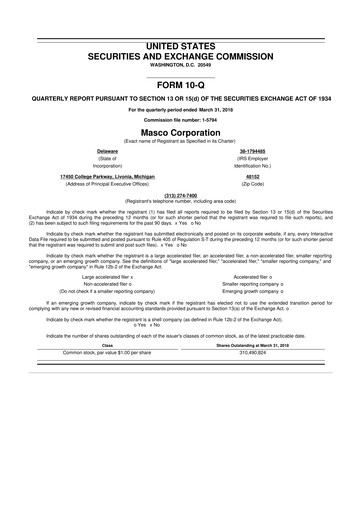 Thumbnail Masco 10-Q Quarterly Report FY2018 