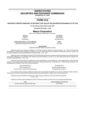 Thumbnail Masco 10-Q Quarterly Report FY2018 