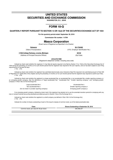 Thumbnail Masco 10-Q Quarterly Report FY2018 