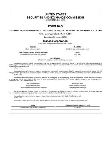 Thumbnail Masco 10-Q Quarterly Report FY2019 