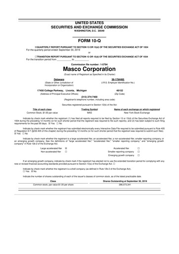 Thumbnail Masco 10-Q Quarterly Report FY2019 
