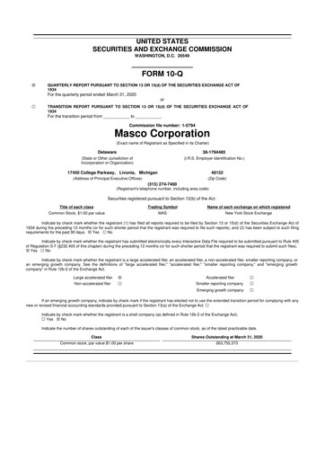 Thumbnail Masco 10-Q Quarterly Report FY2020 