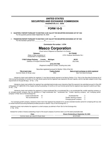Thumbnail Masco 10-Q Quarterly Report FY2020 