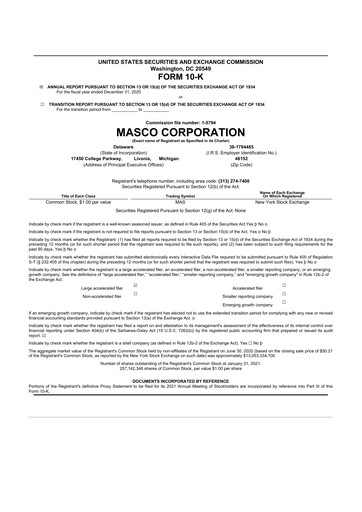 Thumbnail Masco 10-K Annual Report 2020