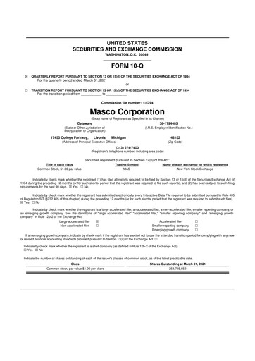 Thumbnail Masco 10-Q Quarterly Report FY2021 