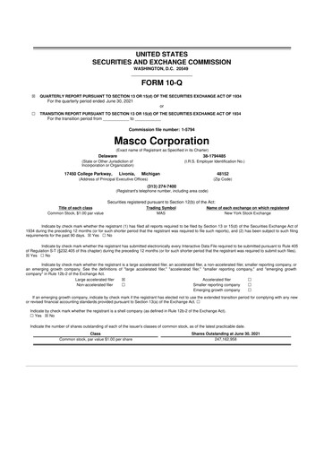Thumbnail Masco 10-Q Quarterly Report FY2021 