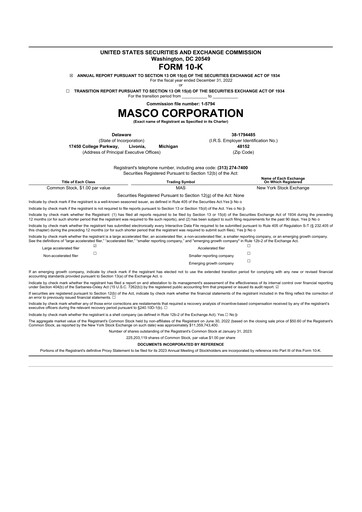 Thumbnail Masco 10-K Annual Report 2022