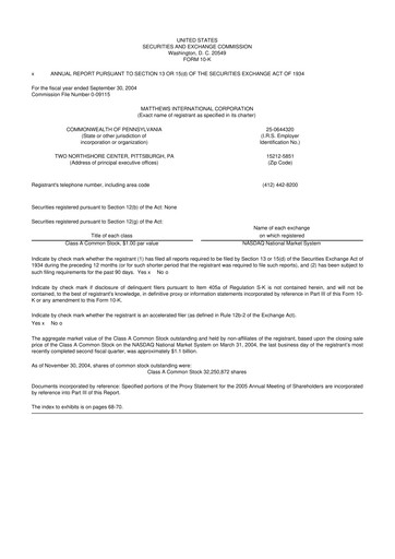 Thumbnail Matthews International Corporation
 10-K Annual Report 