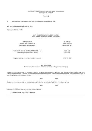 Thumbnail Matthews International Corporation
 10-Q Quarterly Report FY 